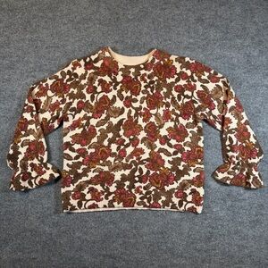 Democracy Womens XL Crew Neck Sweater Floral Mohair Blend Ruffle Sleeve